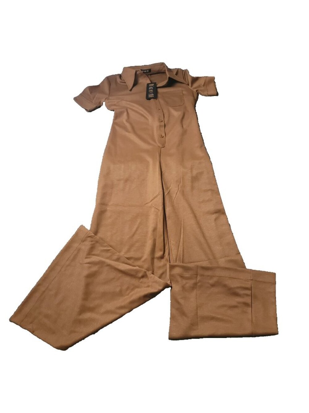 Suzie Kondi Ponte Jumpsuit Womens Small Camel Short Sleeve Wide Dashuri